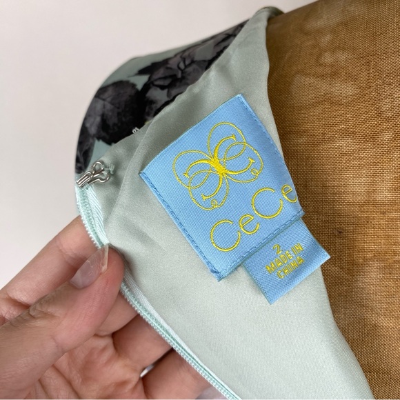 EUC CeCe By Cynthia Steffe Blue V-Neck Floral-Printed Fit and Flare Dress size 2 - Picture 10 of 14